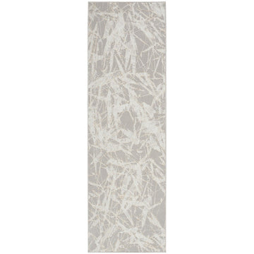 CK950 Rush CK956 Modern Abstract Distressed Hi-Low Textured Low-Profile Short-Pile Grey/Ivory/Biege Runner-Calvin Klein-Rug Love - The Most Loved Rug Store
